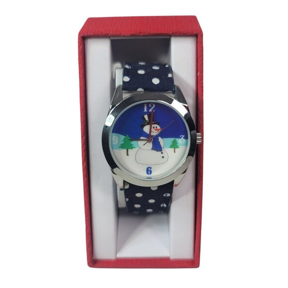 MZ Berger Snowman Watch Blue Dot Band Round Christmas Winter Holiday Unisex NEW - Picture 2 of 10